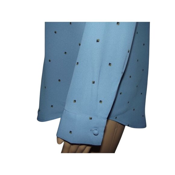 Ann Taylor Blouse Womens Size Medium blue Button-Down Shirt print ruffle pleated - Picture 9 of 11